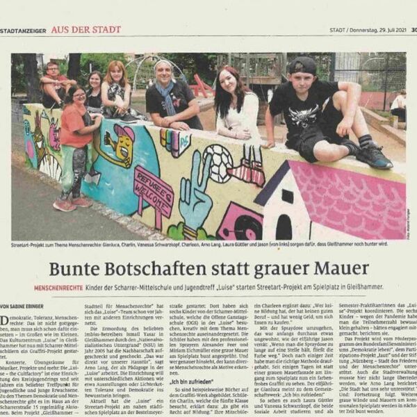 Zeitungsartikel über die Graffitiwand Pferdemarkt