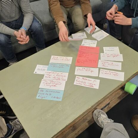 Junge Menschen schreiben ihre Ideen zum Klimaschutzkonzept Nürnberg 2025 auf Zettel